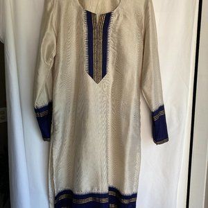 Vintage Silk Kurta M/L Cream, Blue, Gold